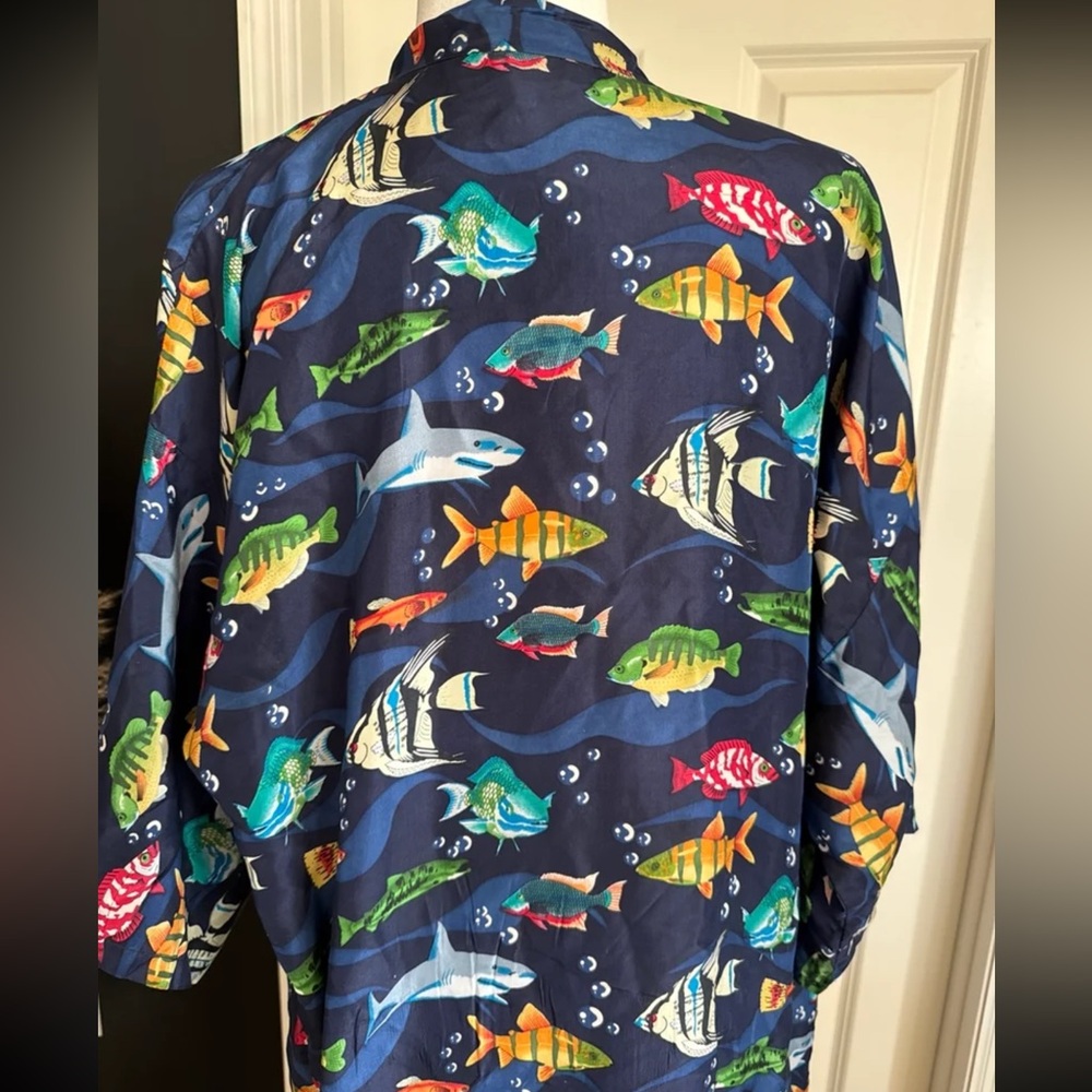 Vintage Whitby 100% SILK Fish Print Robe Kimono Swimsuit Coverup One Size - Picture 4 of 12
